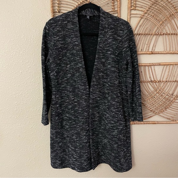 Eileen Fisher Sweaters - Eileen Fisher Micro Tweed Knit Long Cardigan Black White Textured Sz S B2‎